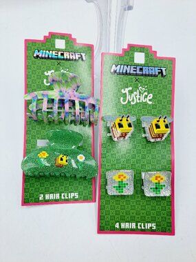 Minecraft Cosplay Hair Clip 2 Large & 4 Small Block Bees, Flowers Chicken Jockey